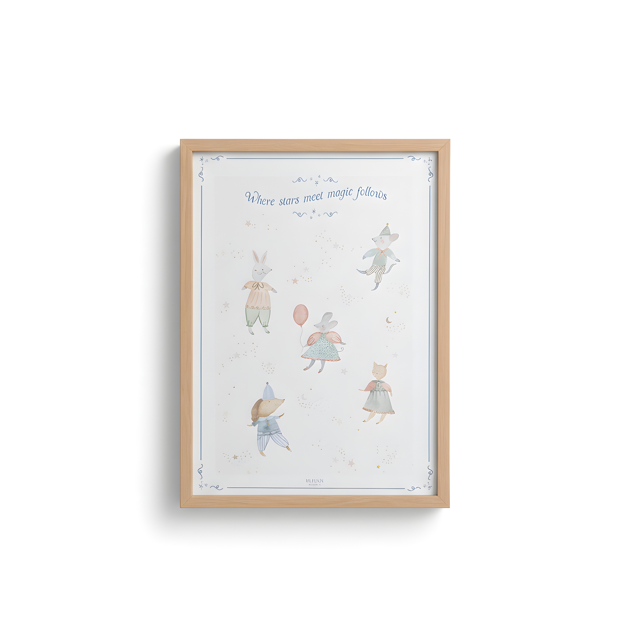 תמונת קיר יום הולדת מאויר – כיתוב כחול נייבי קסום.